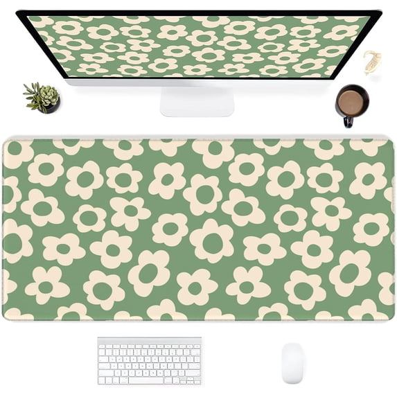 Desk Mat,Vintage Groovy Flowers Extended Gaming Mouse Pad for Office Work & Game,Computer Keyboard Mouse Mat Desk Non-Slip Rubber Base Large Mousepad with Stitched Edges, 31.5x15.7inch