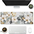 thumbnail image 1 of Desk Mat,White Gold Marble Desk Pad,White Flowers Golden Leaves Large Gaming Mouse Pad for Desk,Extended Big Computer Keyboard Mouse Pad with Non-Slip Base and Stitched Edge,31.5"x11.8", 1 of 7