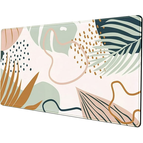 Desk Mat, XXL Extended Gaming Mouse Pad (31.5x15.75 in) Desk Pad Protector, Large Non-Slip Rubber Base Mousepad with Stitched Edges, Boho Plant Keyboard Mat Computer Desk Pads for Work/Office/Home