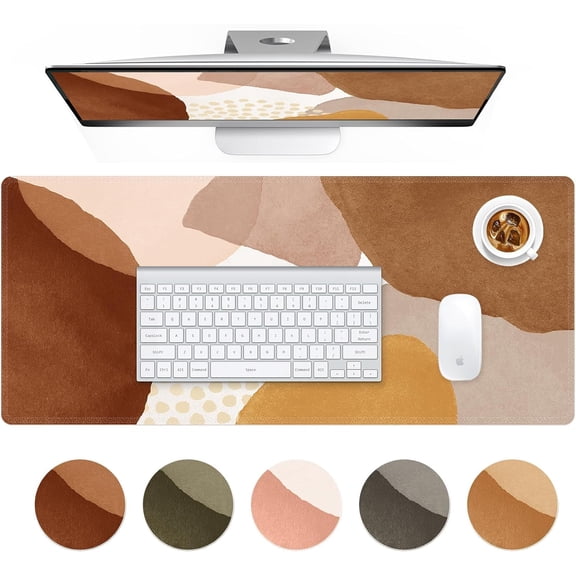 Desk Matt for Desktop, Computer Desk Pad Mat, Large Mouse Pad for Desk, XXL Gaming Mousepad with Non-Slip Base, Waterproof Laptop Keyboard Mat for Office Women, Orange Brown Boho