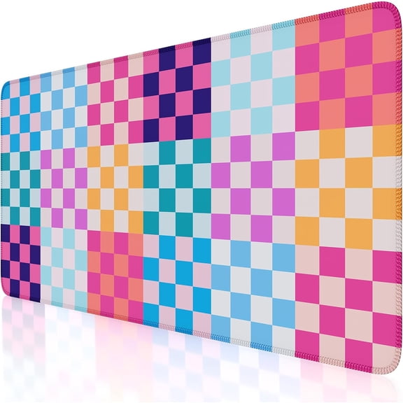 Desk Matt for Desktop, Cute Desk Pad Mat, XXL Large Mouse Pad, Anti-Slip Big Mousepad with Stitched Edges, Keyboard Pad Mouse Mat for Computer(Colour Checkered)
