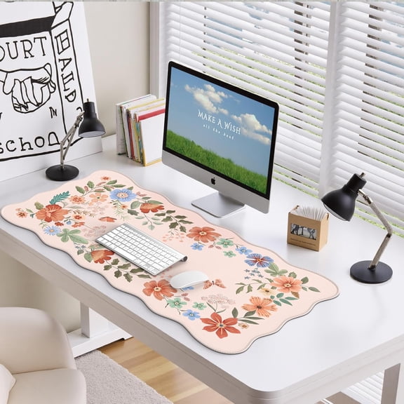 Desk Matt for Desktop, Desk Mat for Keyboard and Mouse, Non-Slip & Waterproof Cute Desk Mat, Large Keyboard Mats for Desk, Edge Stitched XXL Desk Mouse Pad for Office (Light Pink)