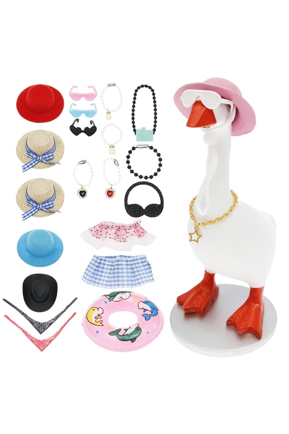 Desk Mini Goose Key Holder 7 Inch with 23PCS Outfit Desktop Magnetic Small Porch Goose Resin Statue Cute Figurine Keychain Hanging Table Decor for Home Office Bedroom Housewarming Present