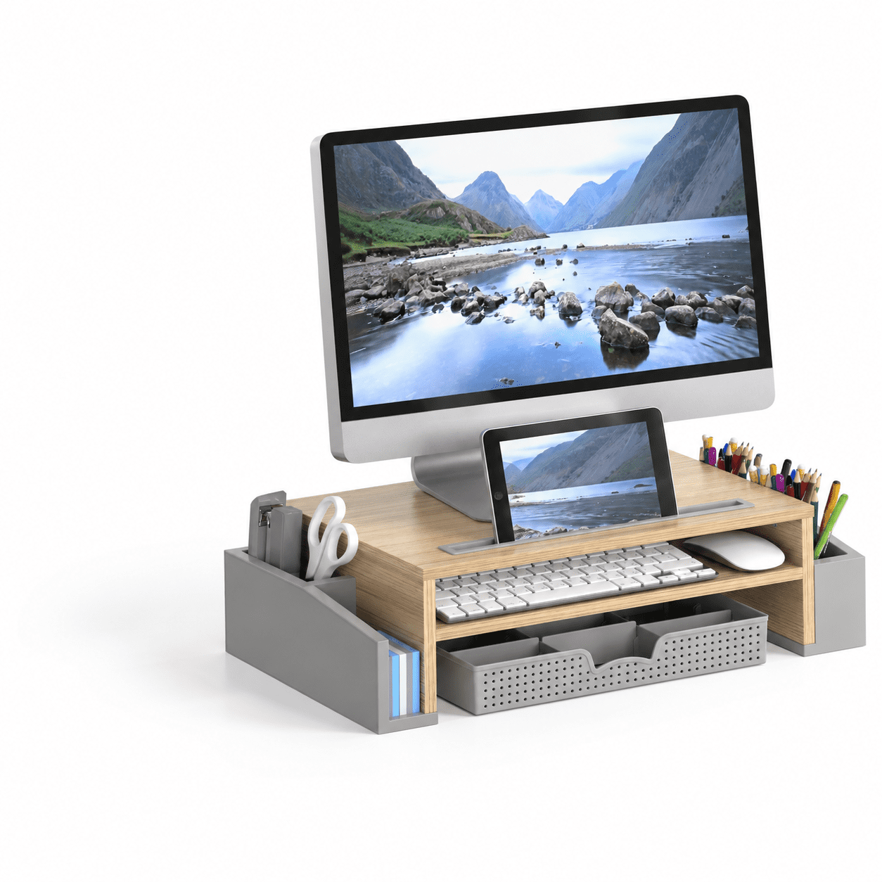Desk Monitor Stand Riser W/ Adjustable Tray Oak - Walmart.com