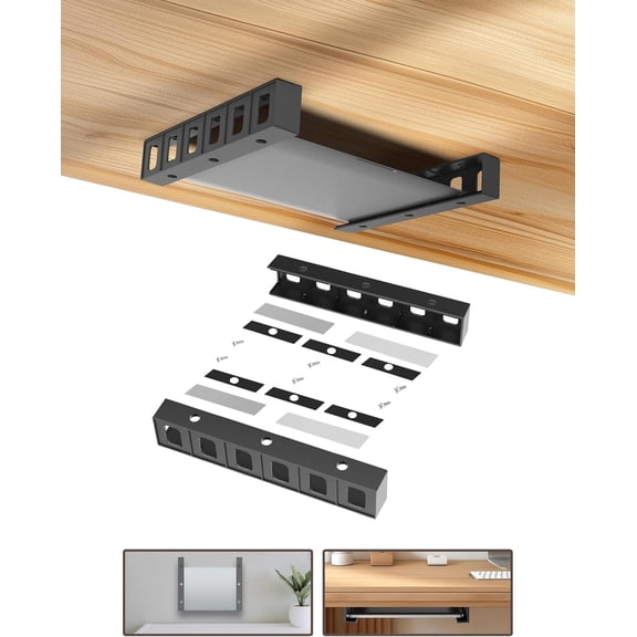 Desk Mount Holder or Wall Mount, Fit for Laptop, Keyboard, Routers, Modems, Cable Box, Network and Devices Up to 40mm/1.57in Thick (Black)