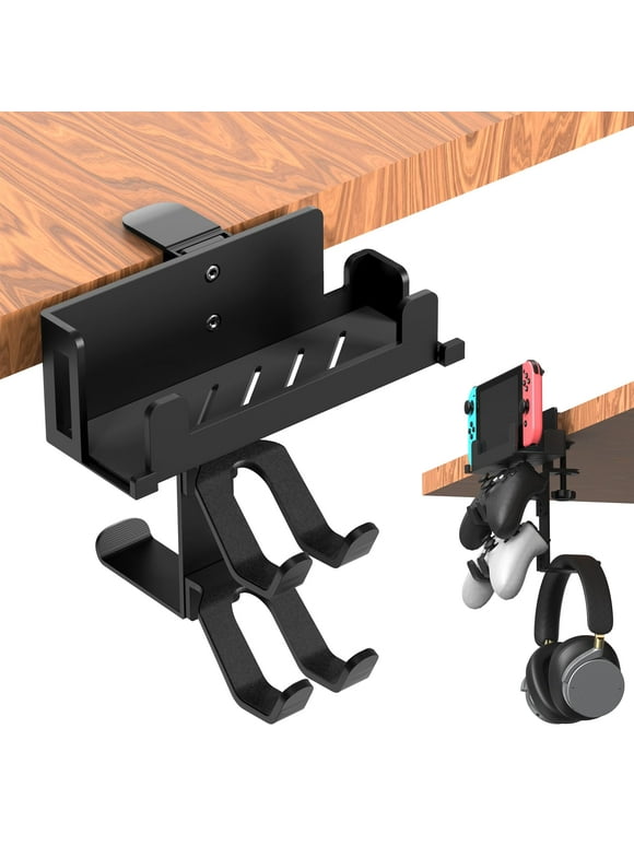 Desk Mount for Switch, 360° Rotating Holder for Nintendo Switch OLED with Adjustable Headset Hanger Controller Stand - Clamp On Desk Organizer Switch Brackets Kit
