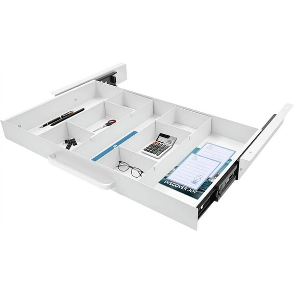 Under Desk Mounted Sliding Pull-out Drawer, Drawer Storage Organizer for Standing Desks Countertop Drawer Pencil Drawer Under Desk Standing Desk Drawer Attachment (White)