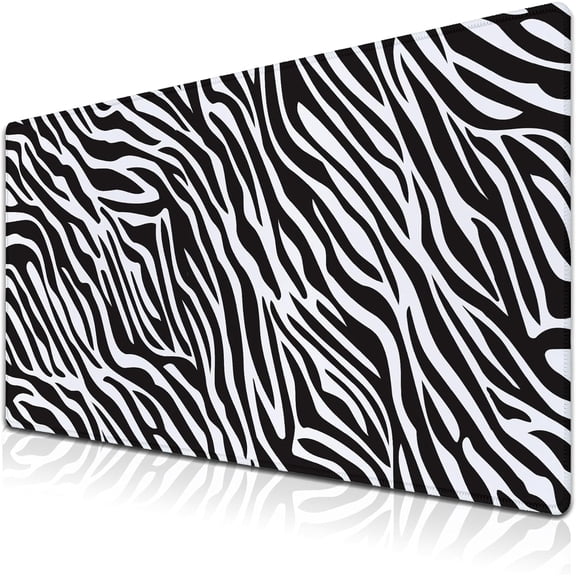 Desk Mouse Pad Black and White, Gaming Pad Big Mouse Pads, Ga Mouse Pad Non-Slip Rubber Base Waterproof with Stitched Edges, 35.4 X 15.7 inch for Work/Game/Office Trendy Zebra Skin Pattern