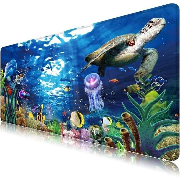 Desk Mouse Pad, Extra Large Mouse Pad 35.4x15.7inch Gaming Mouse Pad Turtle XXL Mouse Pad, Desktop Mouse Pad Blue Underwater World Oversized Mouse Pad Cute (Turtle)