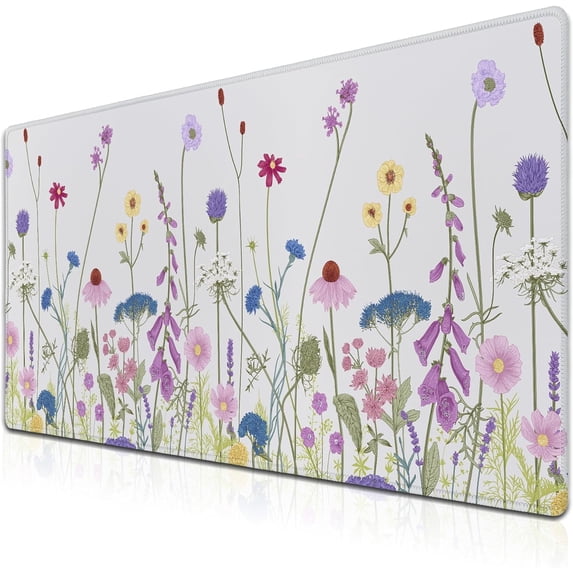 Desk Mouse Pad Flower Keyboard Mat, Mouse Pads Office Desk Pad, The Mousepad Non-Slip Rubber Base Waterproof with Stitched Edges, 35.4" X 15.7" for Work/Game/Office/Home Floral Nature Plant