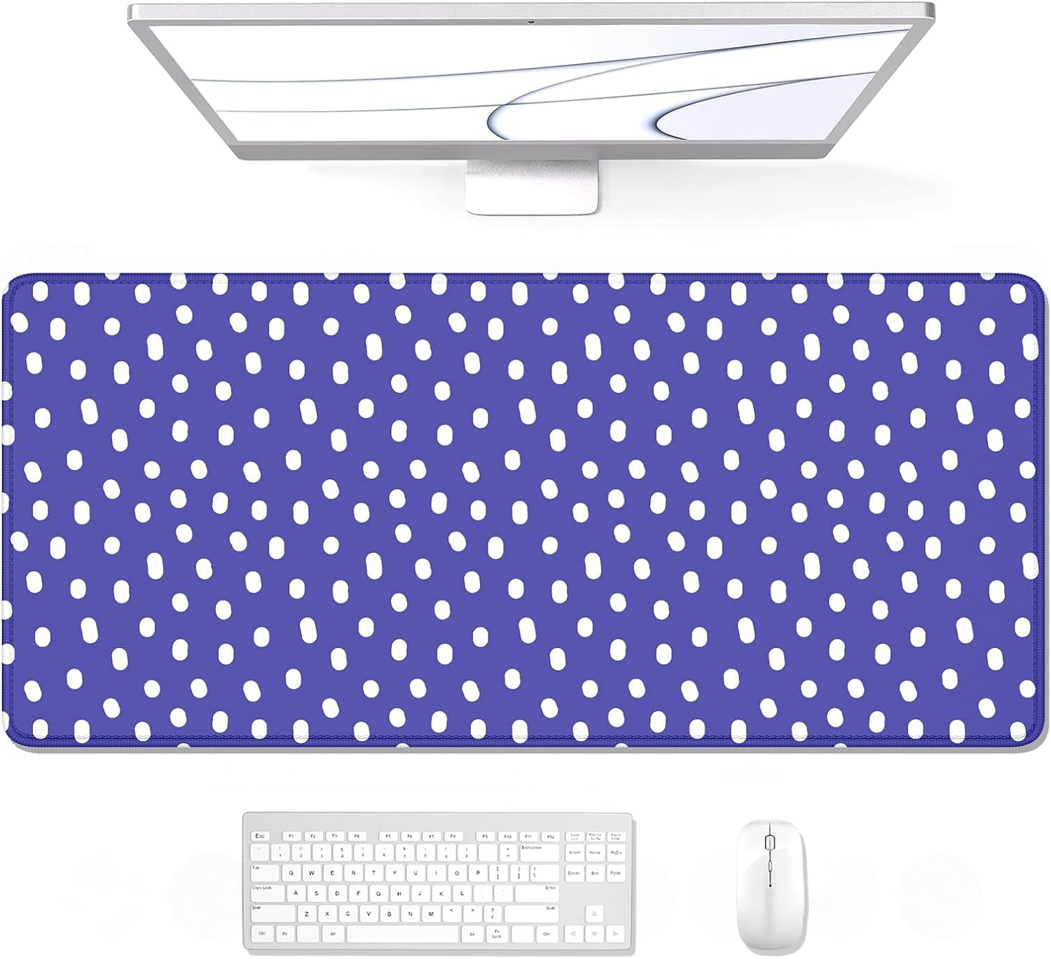 Desk Mouse Pad, Large Gaming Mousepad, XXL Desk Pad, Extended Long Superior Micro-Weave Cloth Non-Slip Rubber Big Computer Mouse Mat for Gamer, Office & Home, 35" x 15", Purple Dots