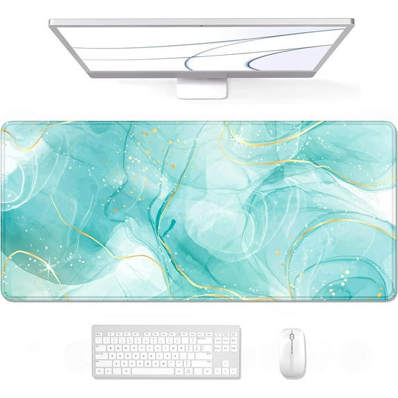 Desk Mouse Pad, Large Gaming Mousepad, XXL Desk Pad, Extended Long Superior Micro-Weave Cloth Non-Slip Rubber Big Computer Mouse Mat for Gamer, Office & Home, 35" x 15", Teal Gold Marble
