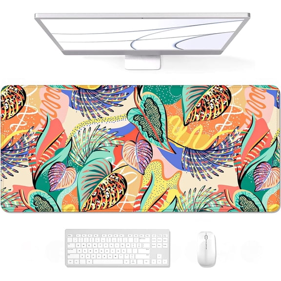 Desk Mouse Pad, Large Gaming Mousepad, XXL Desk Pad, Extended Long Superior Micro-Weave Cloth Non-Slip Rubber Big Computer Mouse Mat for Gamer, Office & Home, 35" x 15", Tropical Leaves