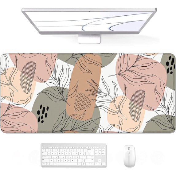 Desk Mouse Pad, Large Gaming Mousepad, XXL Desk Pad, Extended Long Superior Micro-Weave Cloth Non-Slip Rubber Big Computer Mouse Mat for Gamer, Office & Home, 35" x 15", Brown Boho Leaves