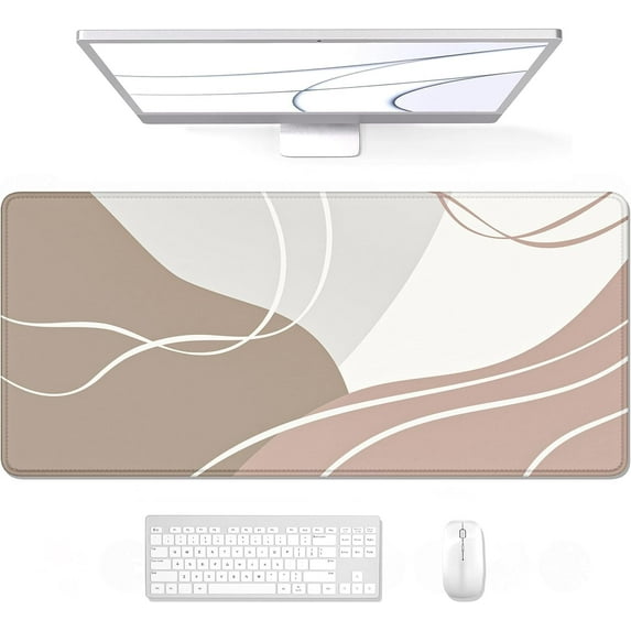 Desk Mouse Pad, Large Gaming Mousepad, XXL Desk Pad, Extended Long Superior Micro-Weave Cloth Non-Slip Rubber Big Computer Mouse Mat for Gamer, Office & Home, 35" x 15", Gray Abstract Line