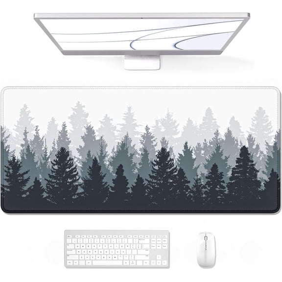Desk Mouse Pad, Oversized Forest Desk Mat 35.4 x 15.7 Inch, Extended Long Gaming Mousepad Non-Slip Rubber Base Stitched Edges XXL Ultra Large Thin Full Desk Pad for PC Laptop Gaming Work