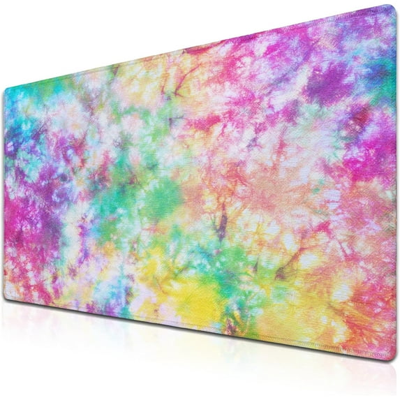 Desk Mouse Pad Rainbow Mats, XXL Mouse Pads Desk Pad for Women Keyboard Big Mousepads, Long Desk Pad Non-Slip Rubber Base, 35.4 X 15.7 inch for Work/Game/Office/Home Splash Tie Dye Pattern