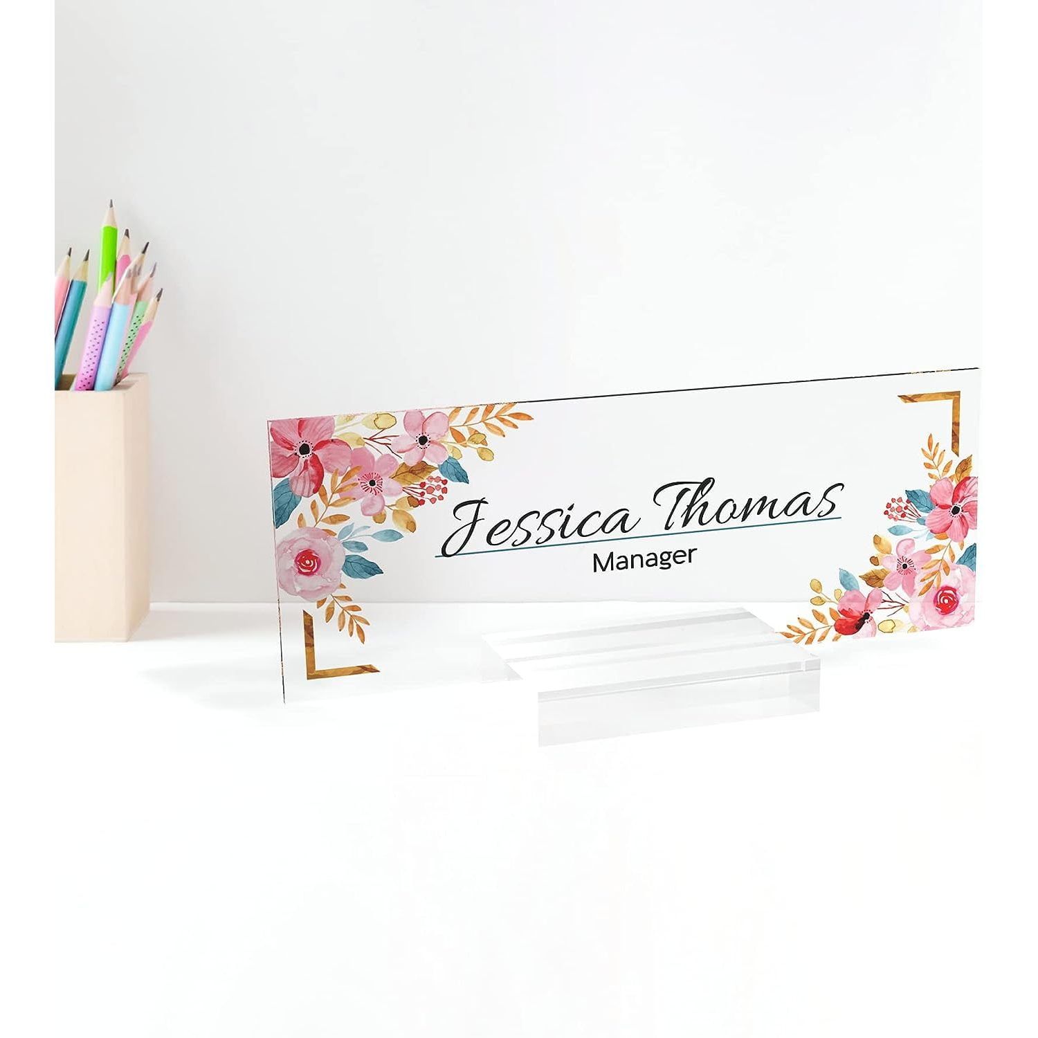 Desk Name Plate for Office,Clear Block Nameplate Double Sided Desk Name