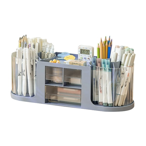 Rotating Pen Holder, Office Desk Stationery Storage Box, Desk Organisers Desk Tidy Makeup Brush Organisers with Drawer