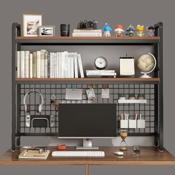 Desk Organizer - 2-Tier Wooden Black Desktop Shelf Hutch for Books, Papers, Displays