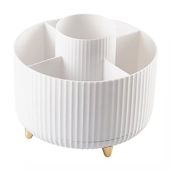 Desk Organizer, 360 Degree Rotating Office Organizer Pen Holder, 5 Sorting Compartments for Pens, Stapler, Folder Clips, Sticky Notes, Space-Saving Desk Organizer (White)