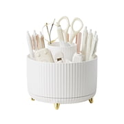 White Rotating Pen Holder For Desk - 5-Slot Organizer With 360° Spin Base, Great For Pens, Makeup Brushes & Supplies