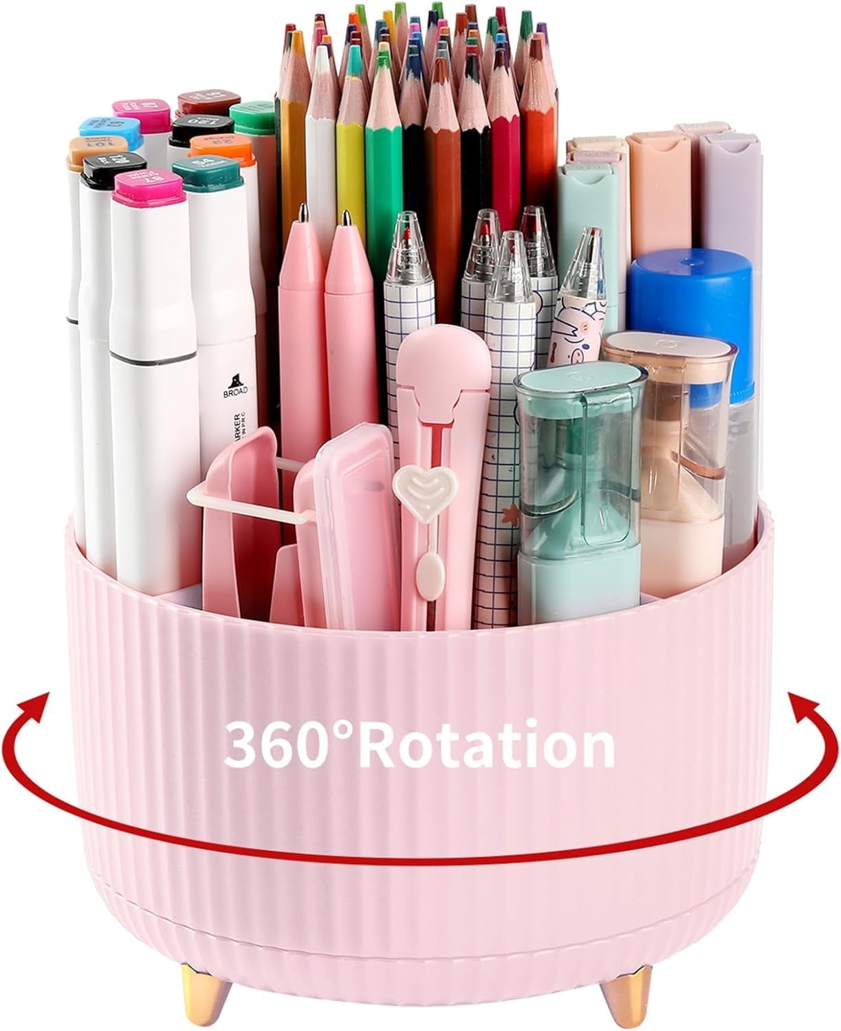 SUSWIM 5-Compartment Desktop Organizer & Holder with Rotating Organizers, Pink