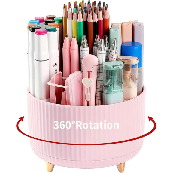 SUSWIM 5-Compartment Desktop Organizer & Holder with Rotating Organizers, Pink