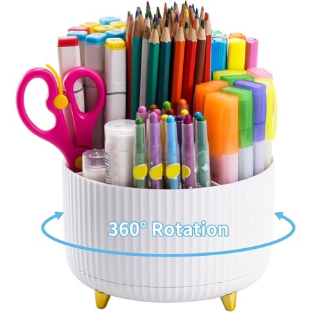 Tao Tao Pen Holder Pencil Organizer, 360-Degree Rotating Pencil Holder, Crayon Organizer for Marker Holder Caddy Art Supply Organizer for Desk,