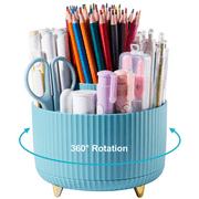 Desk Organizer,360 Rotating Plastic Desk Pen Organizer with 5 Slots,Dual-Purpose Art Supply Pencil Cup for Office,Home Blue