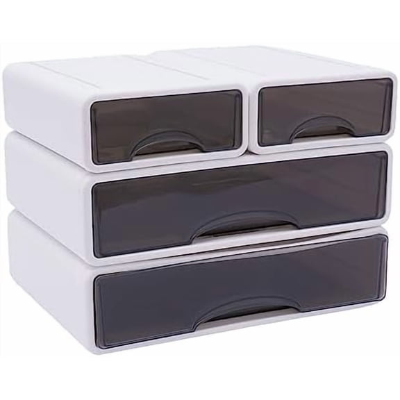 Desk Organizer with 4 Drawers, 2 Tier Desktop Storage Cabinet Stackable File Holder, Makeup Storage Organizer Filing Boxes for Office Bedroom Home, L14*W10*H10in$$Office