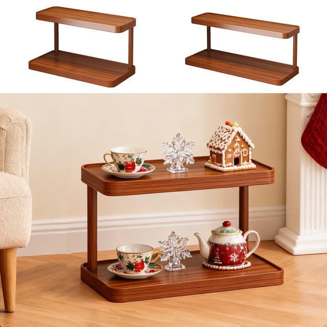 Desk Organizer under $5! CQCYD 2 Tier Desktop Organizer, Wooden Mug Holder Rack for Office Desk, Small Cup Storage Shelf for Tabletop, Coffee Tea Cup Stand