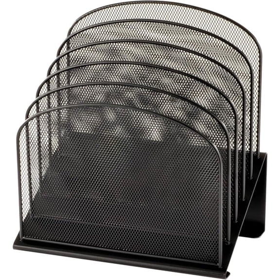 Desk Organizer, 5 Tiered Vertical Compartments, Office and Classroom Mailbox , Paper and Mail Sorter, Steel Mesh, Black