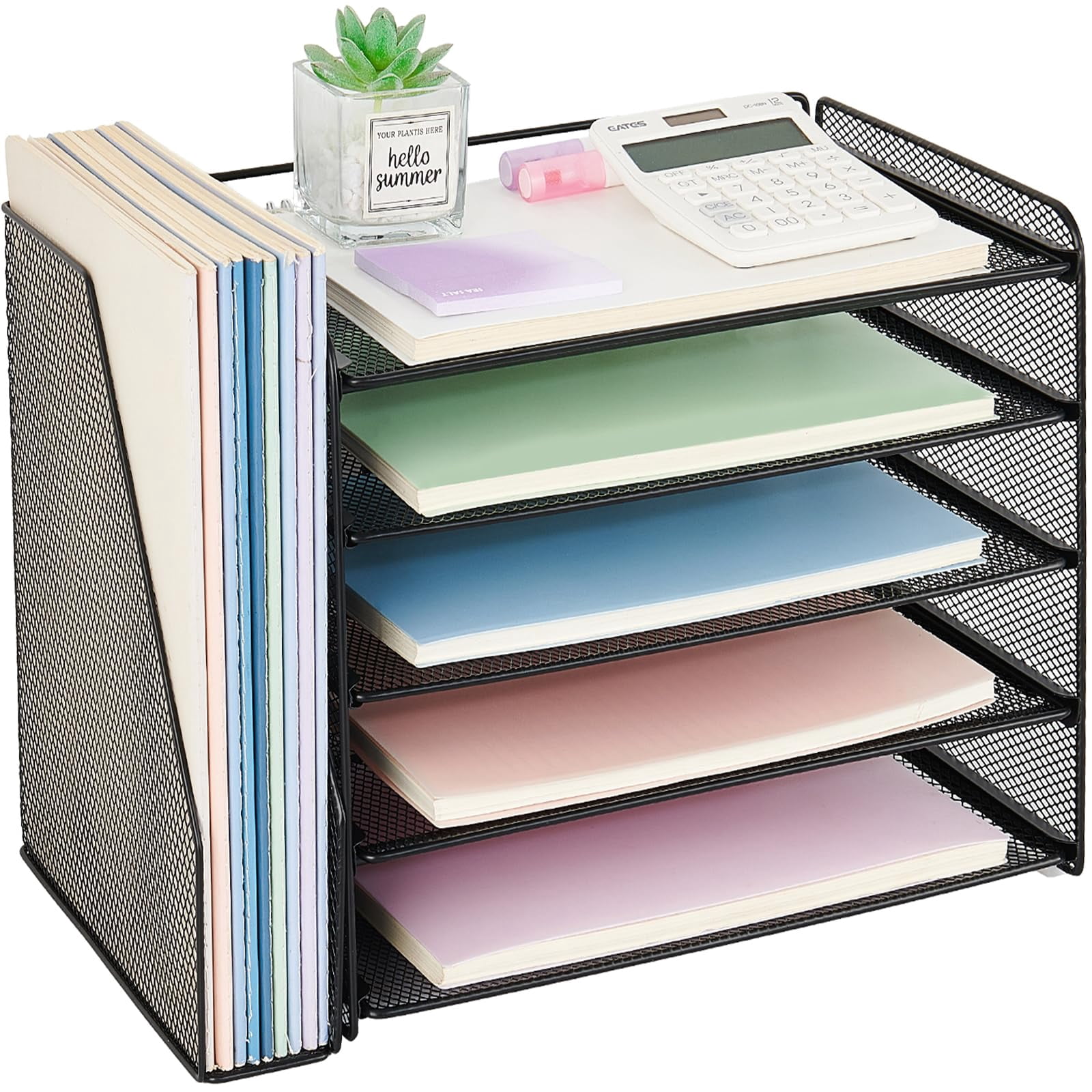 Desk Organizer  5-tier Paper Letter Tray With Magazine Holder Office Accessories & Workspace Organizers Desktop File For Supplies Storage Black