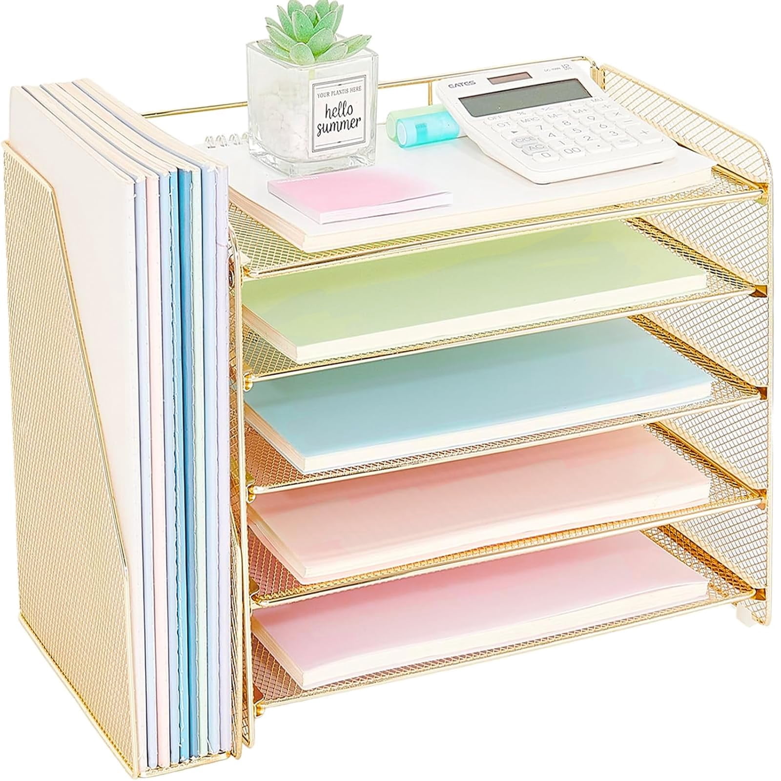 Desk Organizer  5-tier Paper Letter Tray With Magazine Holder Office Accessories & Workspace Organizers Desktop File For Supplies Storage