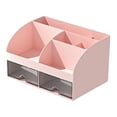 thumbnail image 1 of Desk Organizer with 6 Compartments and 2 Drawers, Plastic Makeup Organizer, Pencil Pen Holder for Desktop Storage, Multi-Functional Desk Organization for Study, Home, Office Supplies,Pink, 1 of 9