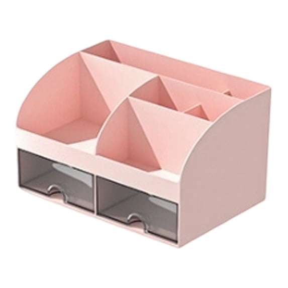 Desk Organizer with 6 Compartments and 2 Drawers, Plastic Makeup Organizer, Pencil Pen Holder for Desktop Storage, Multi-Functional Desk Organization for Study, Home, Office Supplies,Pink