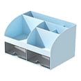 thumbnail image 1 of Desk Organizer with 6 Compartments and 2 Drawers, Plastic Makeup Organizer, Pencil Pen Holder for Desktop Storage, Multi-Functional Desk Organization for Study, Home, Office Supplies,Blue, 1 of 9