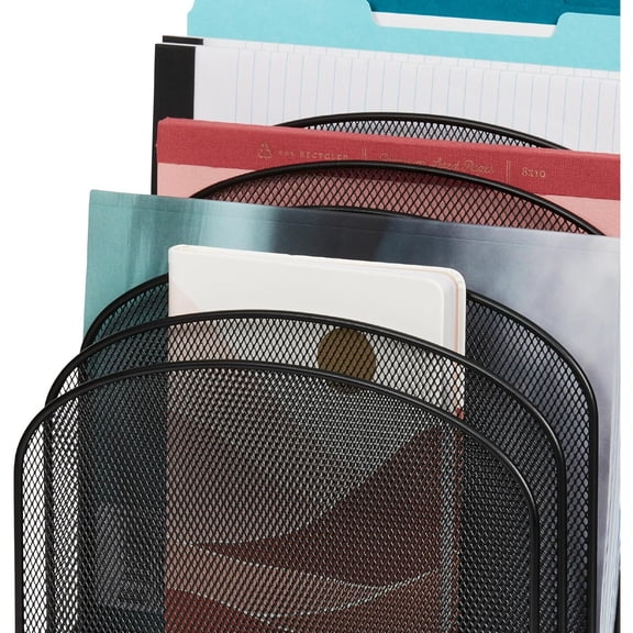 Desk Organizer, 8 Tiered Vertical Compartments, Office and Classroom Mailbox , Paper and Mail Sorter, Steel Mesh, Black | 8 Tiered