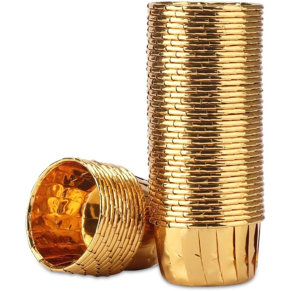 Gold Cupcake Cups, 3.5 Oz 50pcs Disposable Foil Muffin Liners, Gold Cupcake Baking Cups, Ramekin Aluminum Cupcake Tip Pan Ramekin Holders, Little Baking Cups