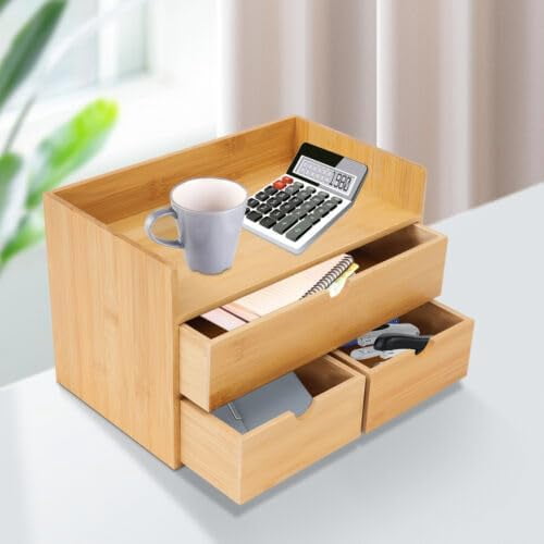 Desk Organizer Bamboo Tabletop Storage Organization Box For Office Home Supplies Small Desktop Simple Design Fit Vanity Mini Raw Wood Color Drawer Craft Cosmetic Letter Mail Sorter