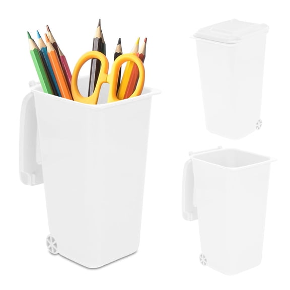 Desk Organizer Cozival Desktop Mini Trash Can & Pen Holder - Dual-Use Organizer for Office & Study - Compact Design with Removable Liner - Keeps Desk Clutter-Free & Stylish, Trash Can, White