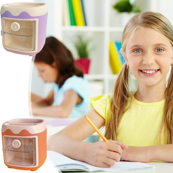 Desk Organizer | Cute Office Supply Holder | Mini Pig Shaped Storage, Plastic Organizer, Fun Orange Design, Manual Control, 5.1 x 4.7 x 4.7 in