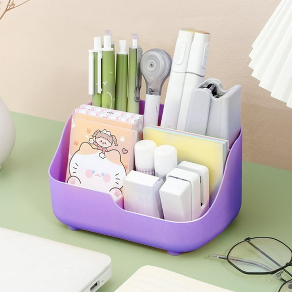Desk Organizer, Czzoypi Multifunctional Rotating Storage Tray, Plastic Compartment Caddy for Pens Brushes Art Supplies Bathroom Countertop, Purple