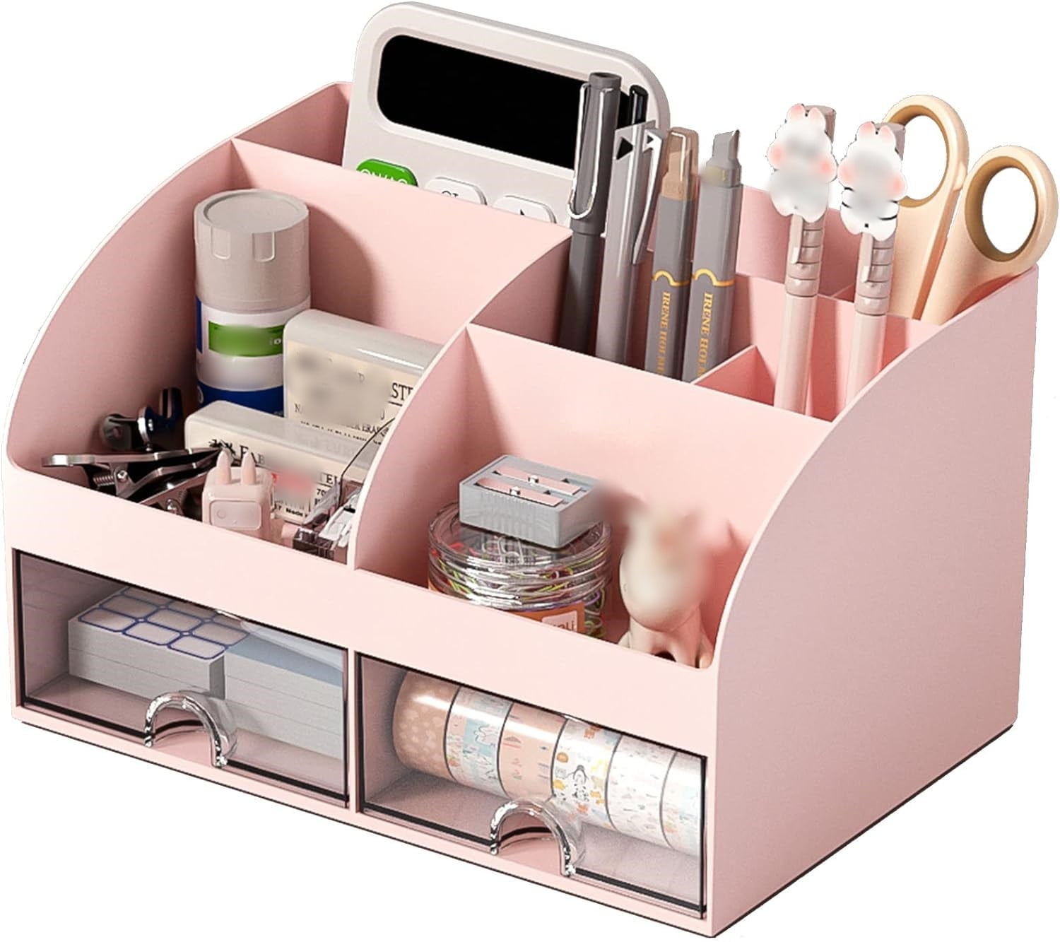 Desk Organizer with Drawer, Multi-Functional Pencil Holder for Desk, Desk Organizers and Accessories with 8 Compartments, Office Desk Organizer for Office Art Supplies (Pink)