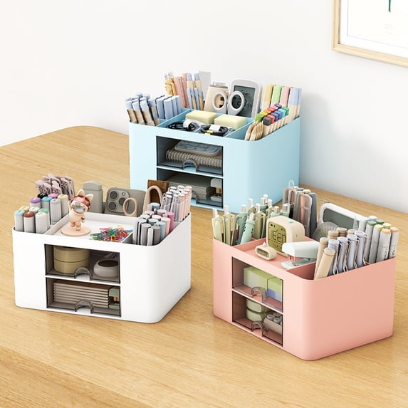 Desk Organizer with Drawer Multi Functional Pencil Holder for Desk Organizers and Accessories with Compartments for Office Supplies Study Essentials Non-Slip Design for Enhanced Topliu