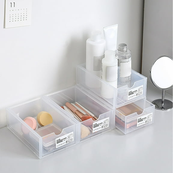 Desk Organizer Drawer | Stackable Clear Storage Box | Wide Open Version | Shatterproof BPA-Free PC Plastic | Classic White & Transparent | Space-Saving Desktop Organizer for Office Home | 1 Count |