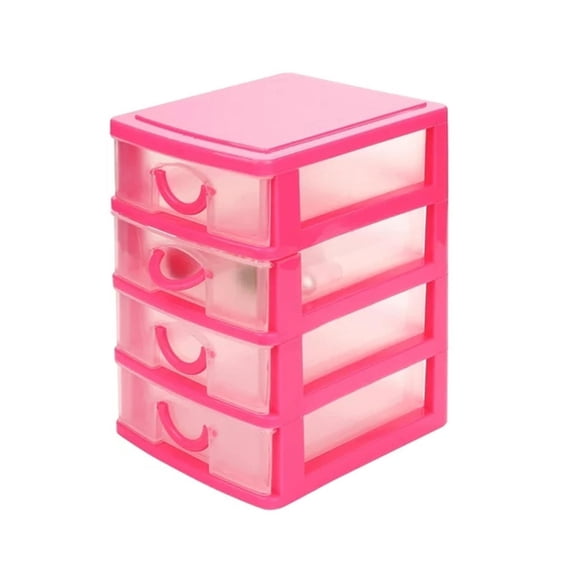 Desk Organizer with Drawers,4 Layer Stack & Carry Box Plastic Multipurpose Portable Storage Container,Mini Desk Organizer Desktop Drawer,Drawer Organizer for Countertop,Dresser and Bathroom (Red)