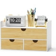 thumbnail image 1 of Desk Organizer with Drawers - Bamboo Desktop Organizer Storage | White-Natural Wood Desk Drawers Organizer for Bills, Office Supplies, Cosmetics, Seals No Assembly Required, 1 of 7