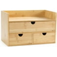 thumbnail image 1 of Desk Organizer with Drawers - Bamboo Desktop Organizers Storage | Wood Makeup Organizer for Bills, Office Supplies, Cosmetics, Seals, Kitchen Utensils, No Assembly Required, 1 of 14